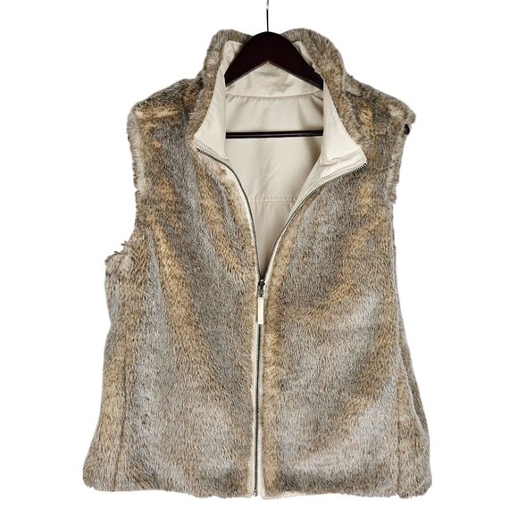Vintage Gap Women's XL Vintage Reversible Zip Vest Faux Fur & Cotton Blend - Picture 1 of 11